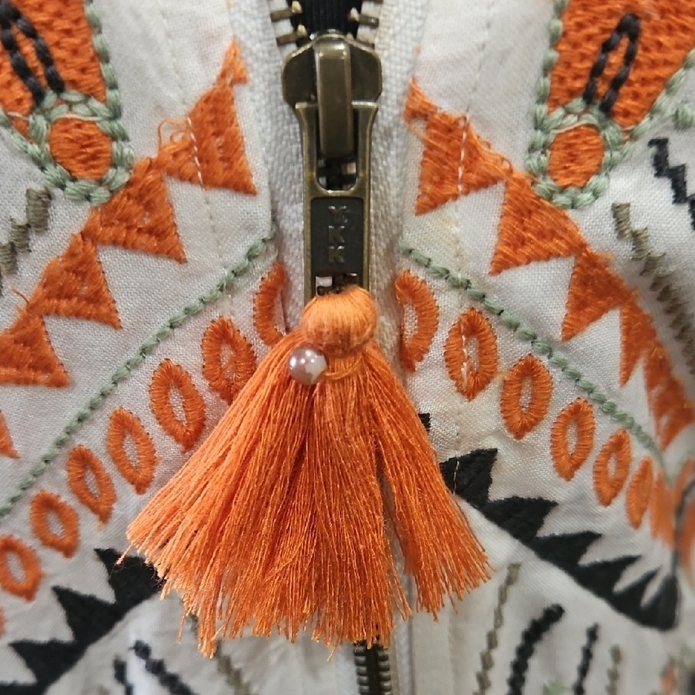 Lovestitch Vibrant Orange and Cream Embroidered Bomber Jacket - Picture 3 of 14